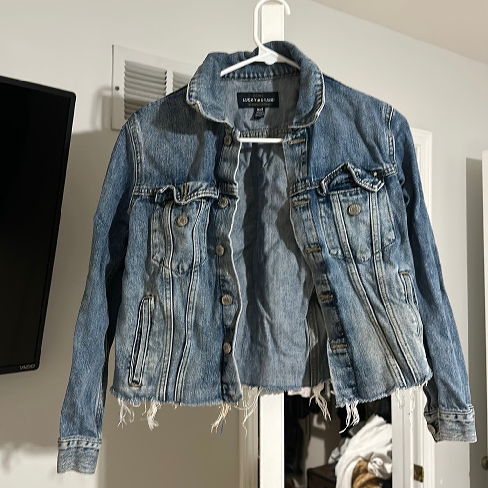 Lucky brand raw hem cropped Jean jacket